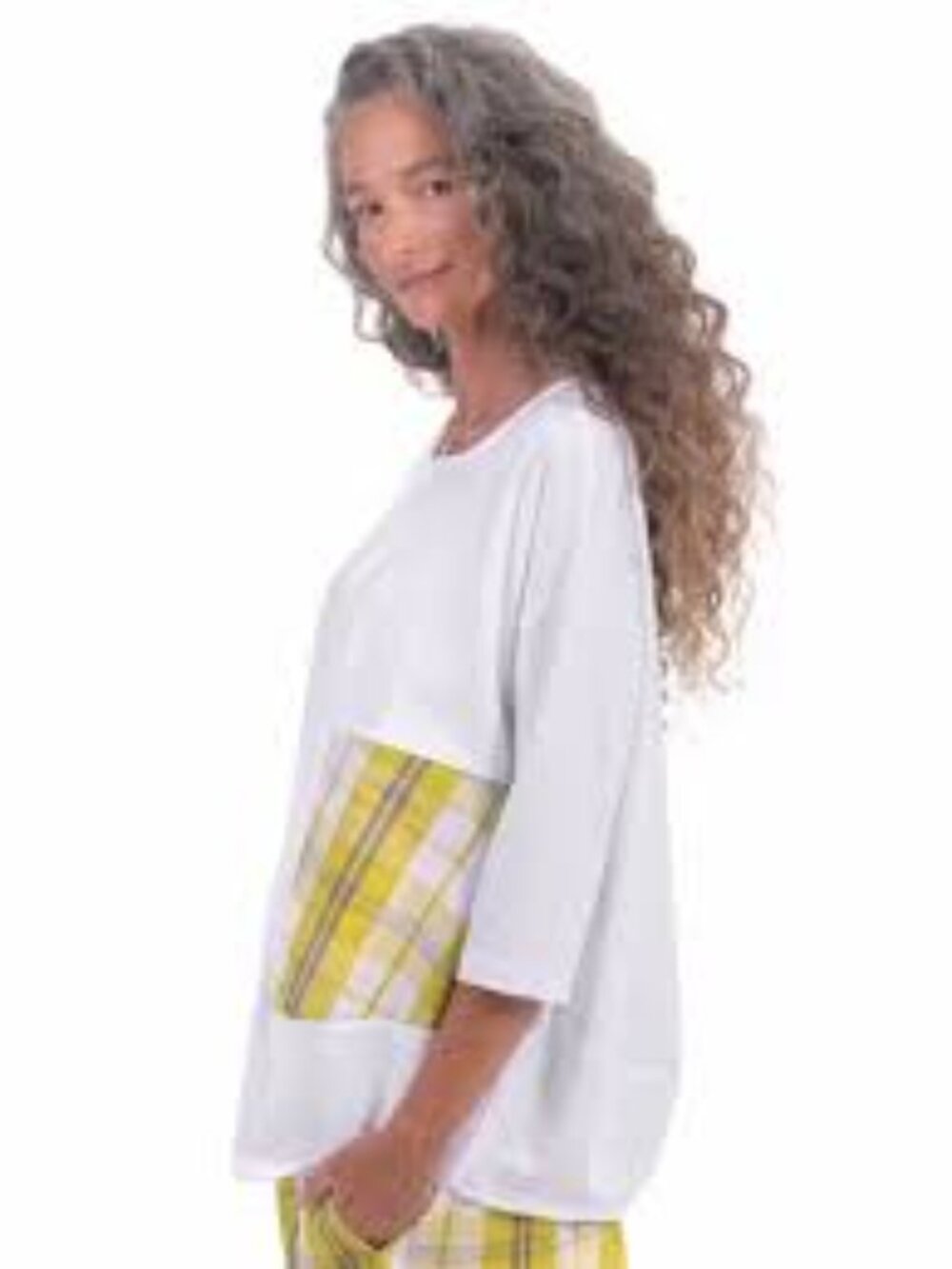 Alembika Chi Plaid Patch Top, Blonde Size 3 10-12